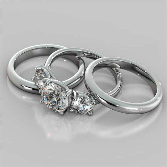 Round Cut Three-Stone Wedding Set With 2 Matching Bands