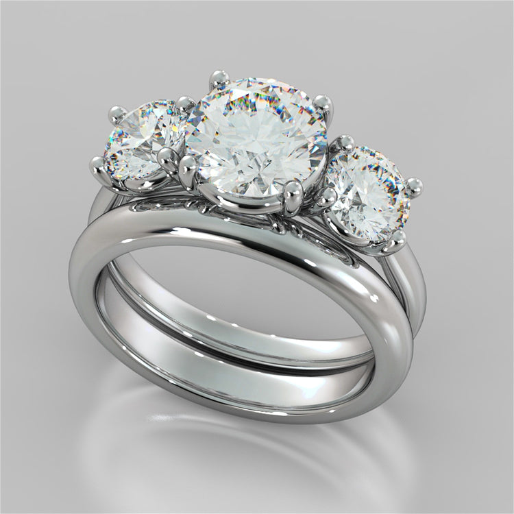 Round Cut Three-Stone Wedding Set With Accents