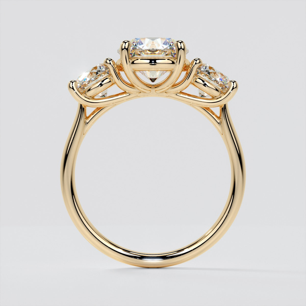 Round Cut Three-Stone Wedding Set With 2 Matching Bands
