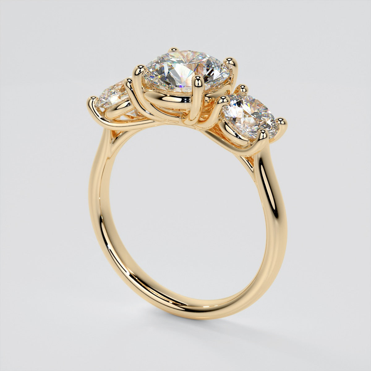 Round Cut Three-Stone Wedding Set With 2 Matching Bands