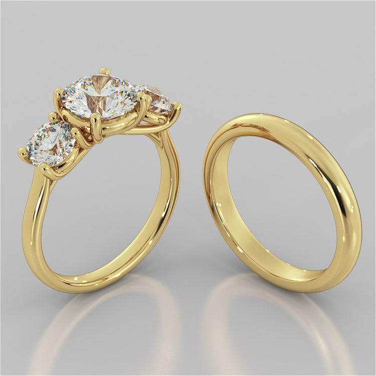 Round Cut Three-Stone Wedding Set With Accents