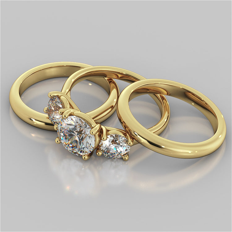 Round Cut Three-Stone Wedding Set With Accents