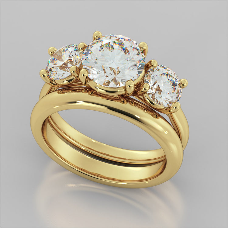 Round Cut Three-Stone Engagement Ring With Accents