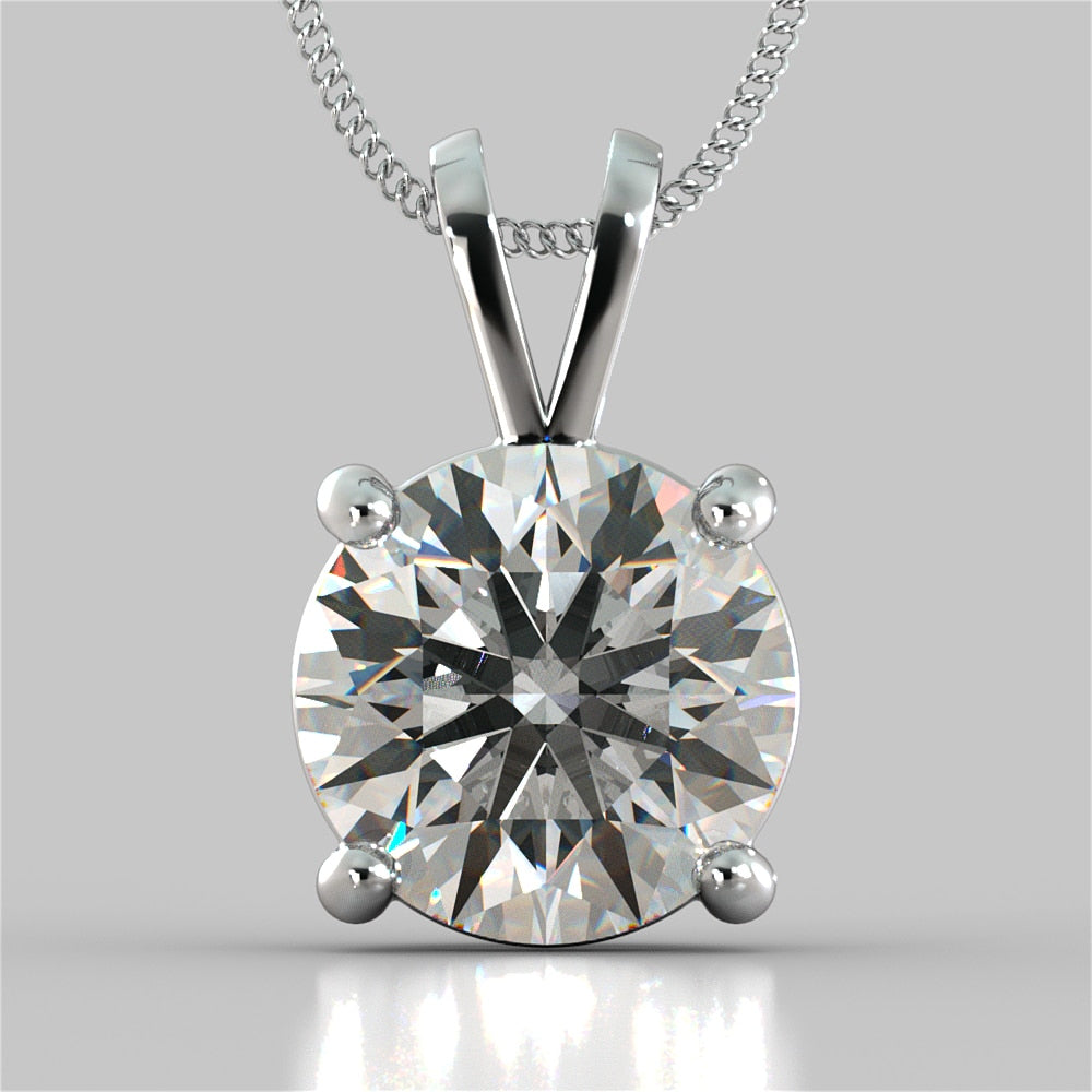 5.0Ct Round Cut Solitaire Pendant in 14K White Gold With Diamond Cut Cable Chain - Same Day Shipping