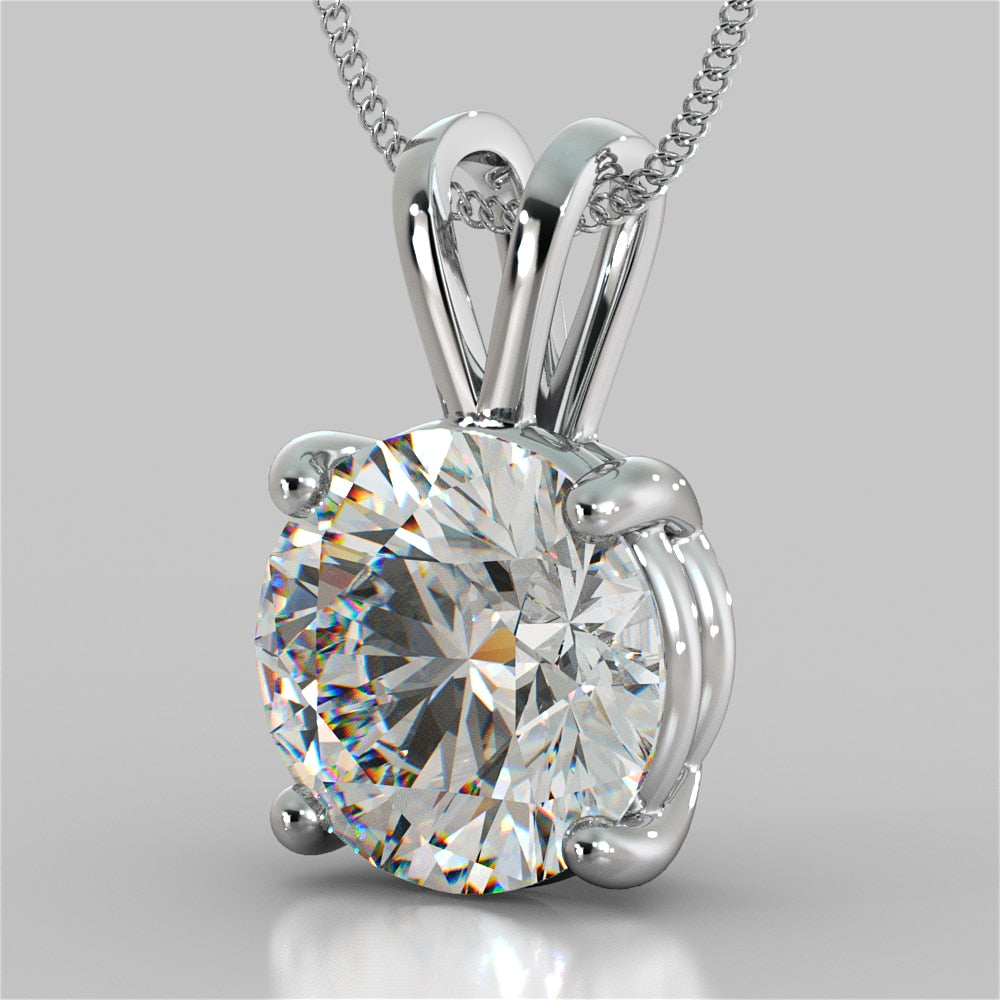 5.0Ct Round Cut Solitaire Pendant in 14K White Gold With Diamond Cut Cable Chain - Same Day Shipping