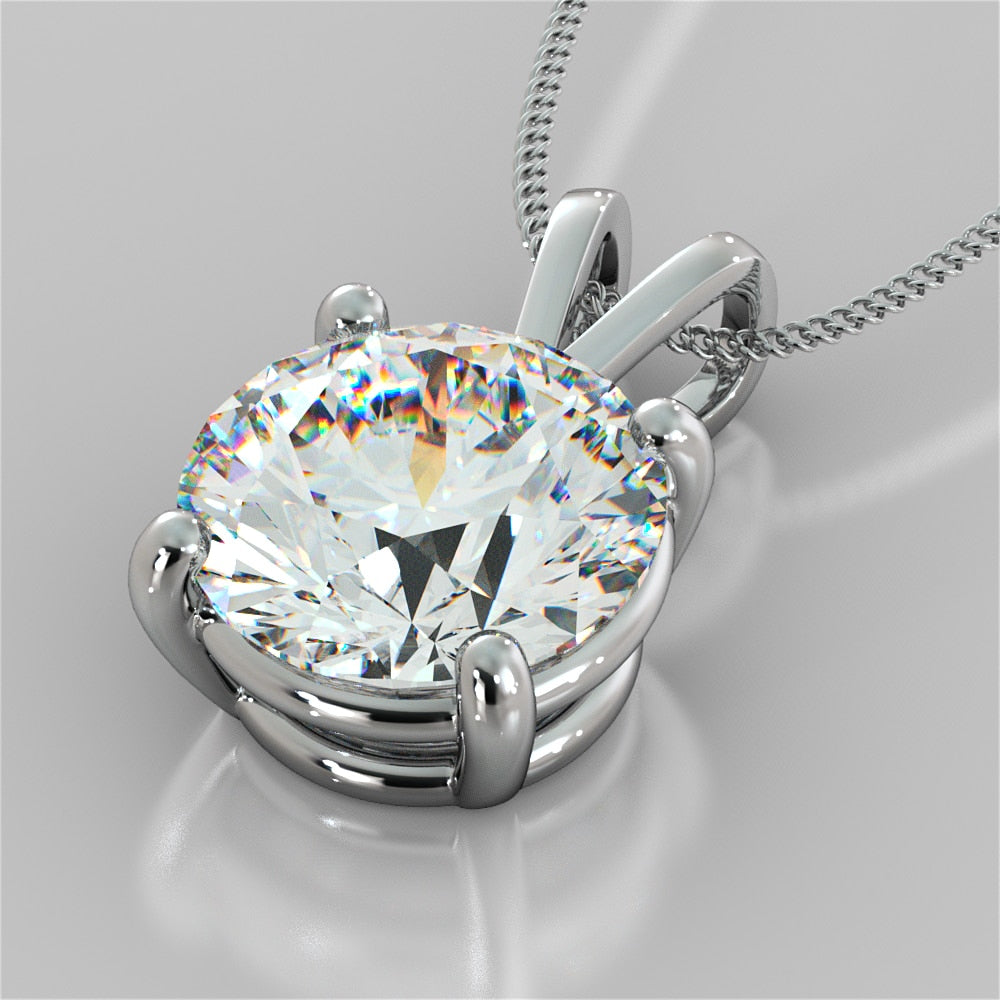 3.0Ct Round Cut Solitaire Pendant in 14K White Gold With Diamond Cut Cable Chain