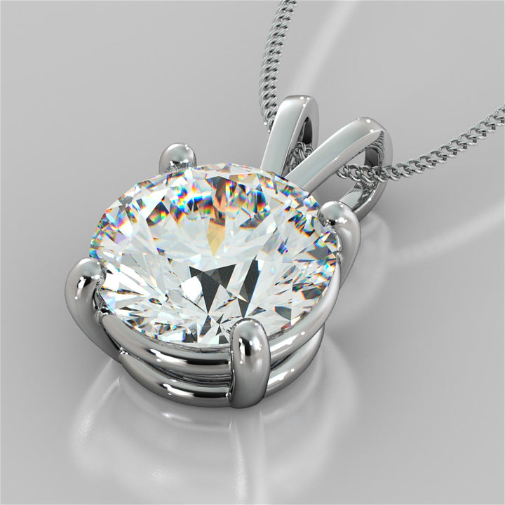 3.0Ct Round Cut Solitaire Pendant in 14K White Gold With Diamond Cut Cable Chain