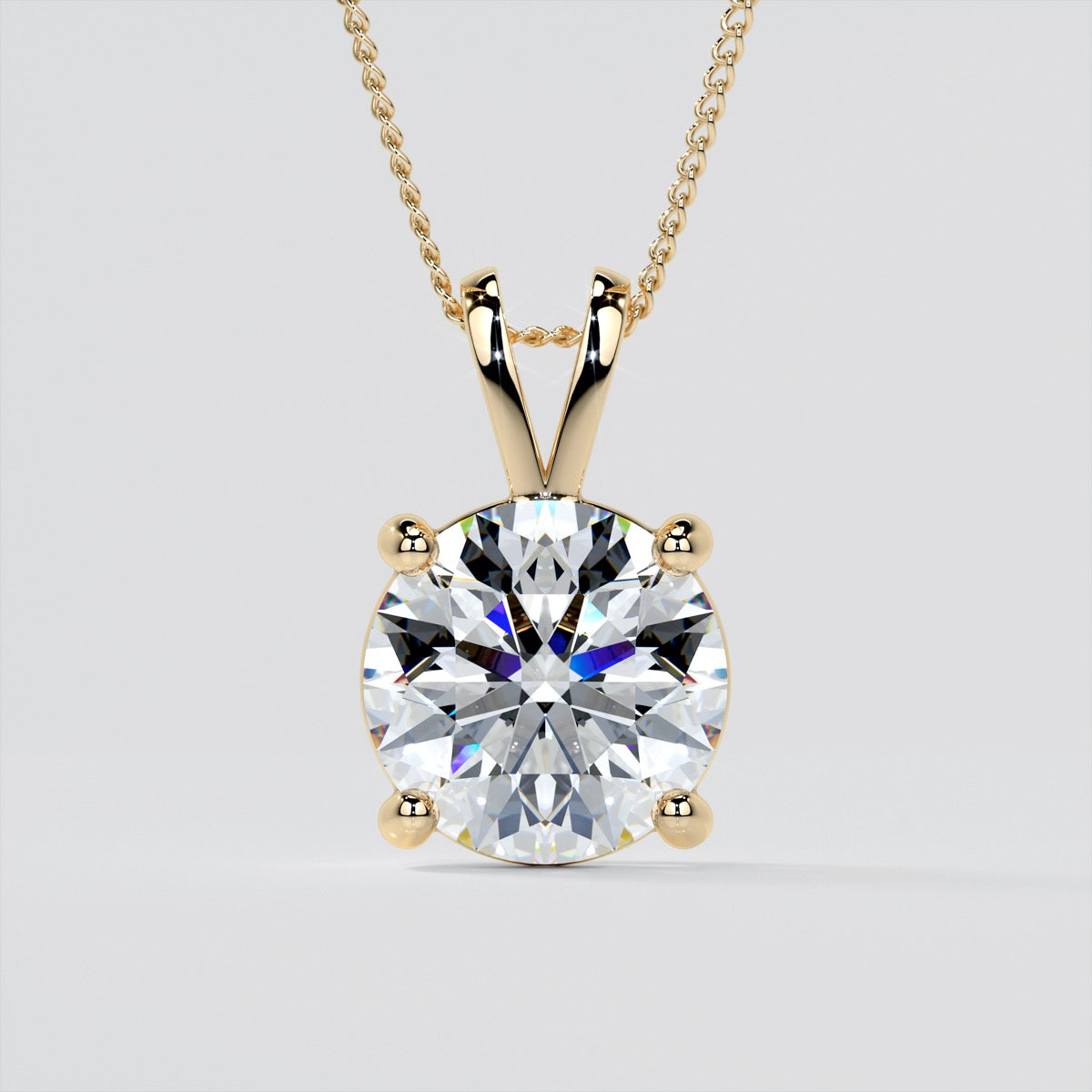 Lab Grown Diamond Round Cut Solitaire Pendant With Diamond Cut Cable Chain