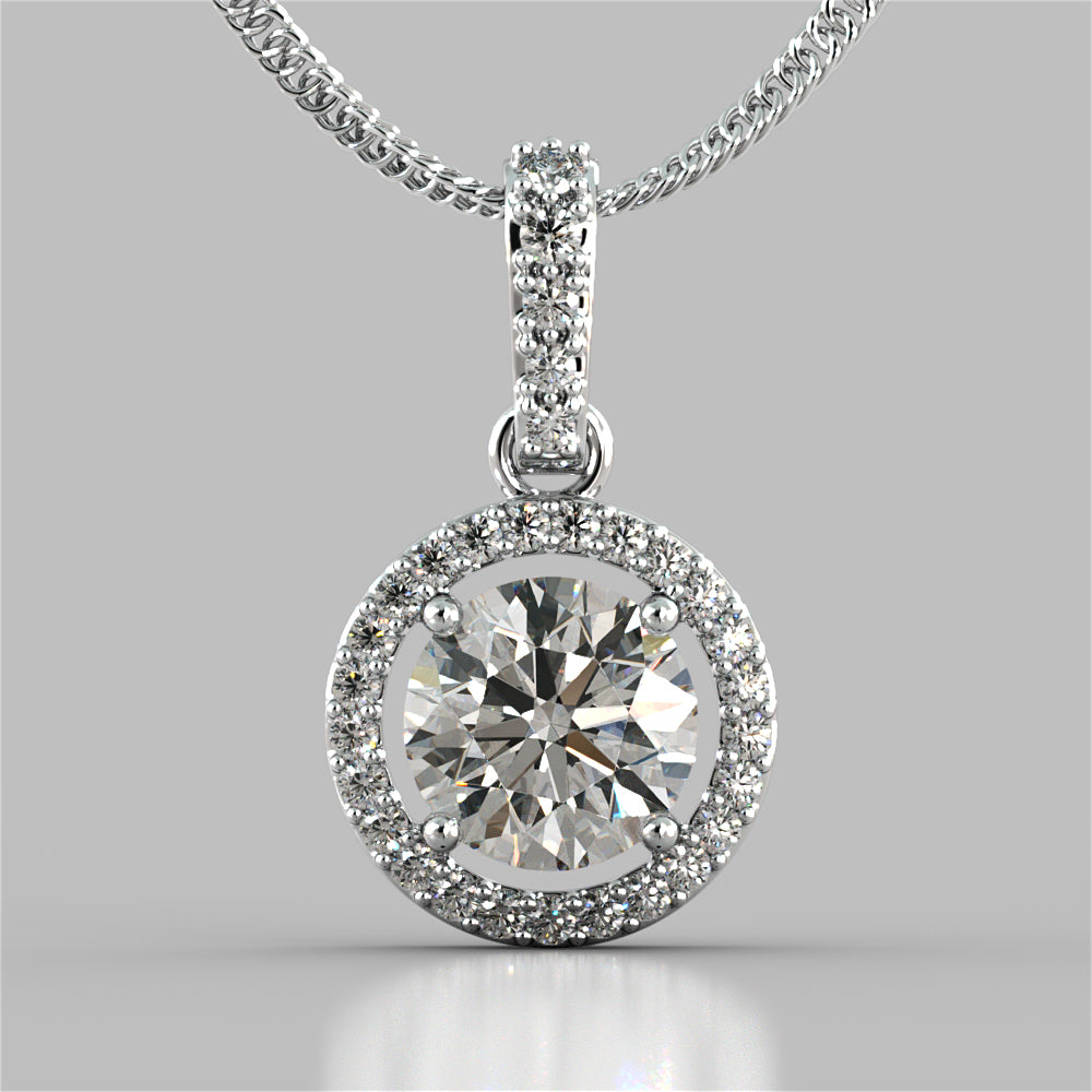 2.33CT Round Cut Embellished Bail and Halo Pendant With 16" Chain Included