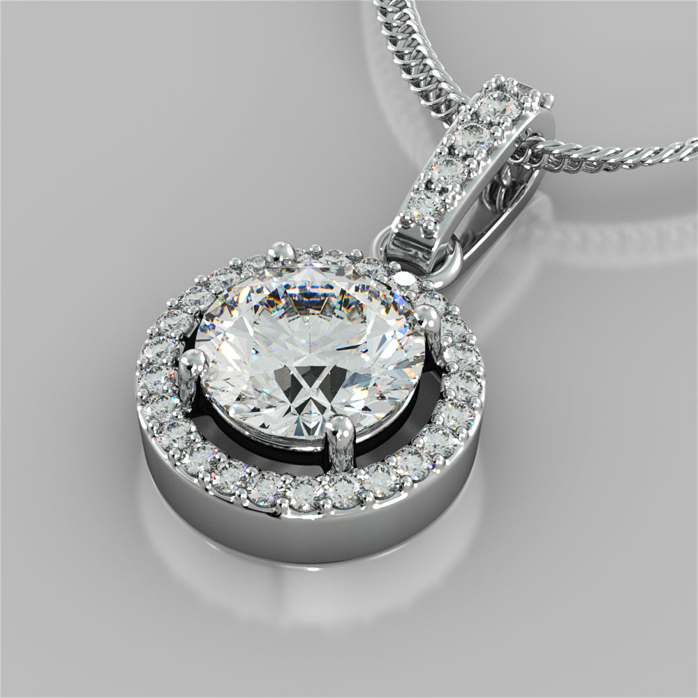 2.33CT Round Cut Embellished Bail and Halo Pendant With 16" Chain Included