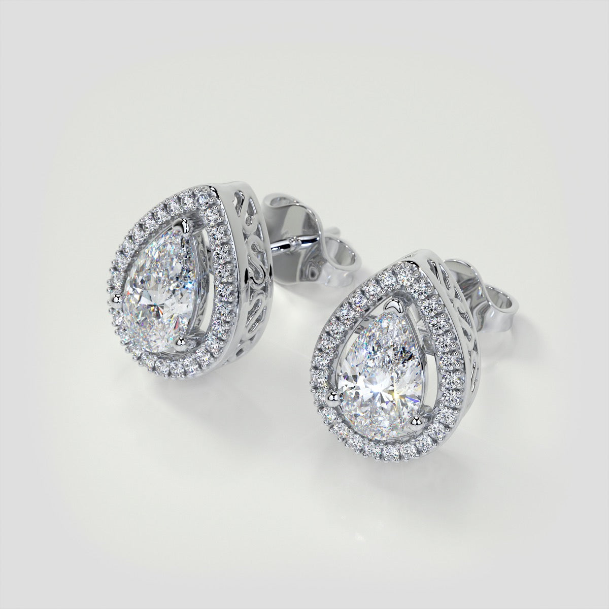 2.26CT Pear Cut Double Tier Halo Earrings