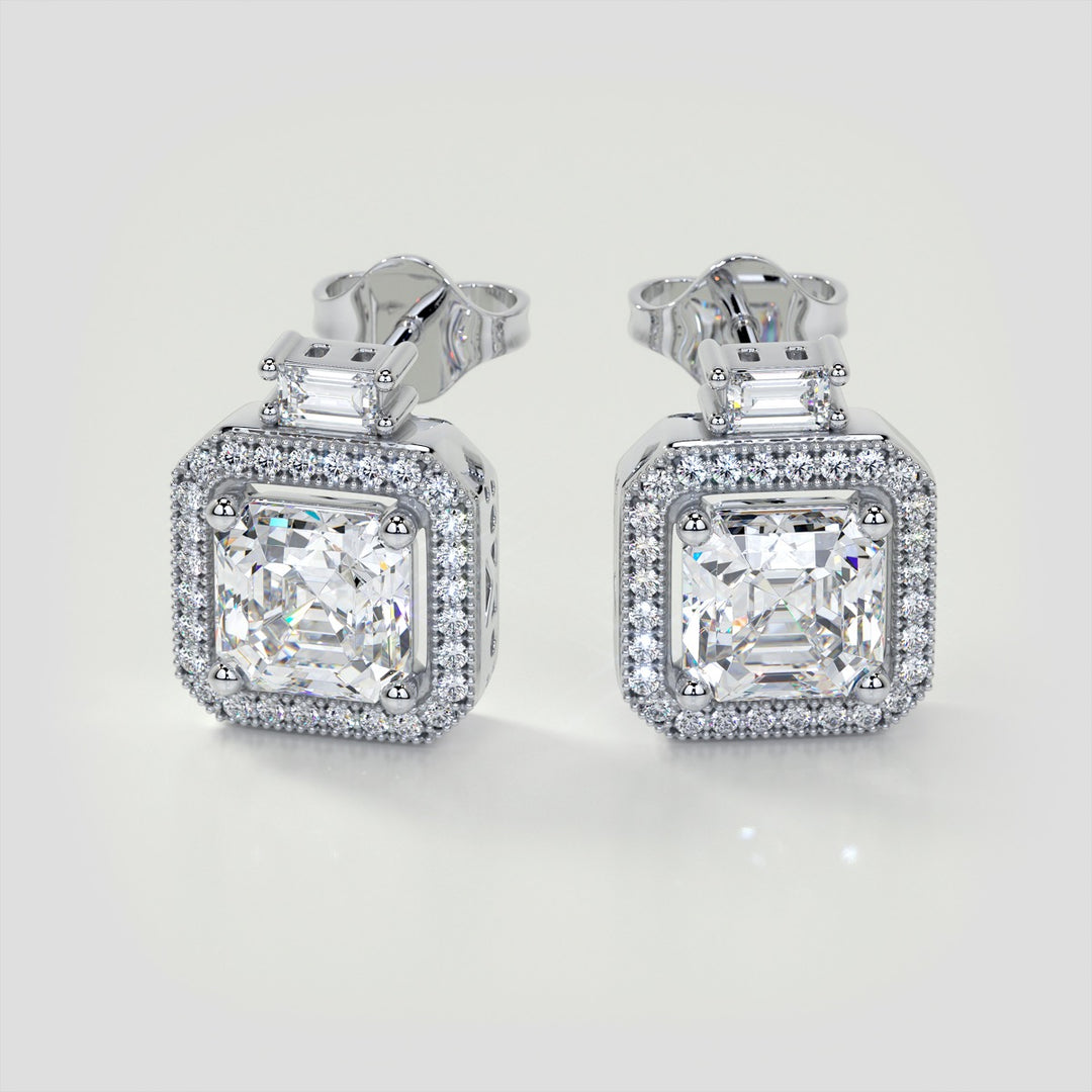 3.38CT Asscher Cut Halo Earrings