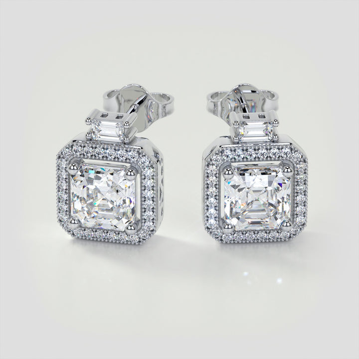 3.38CT Asscher Cut Halo Earrings