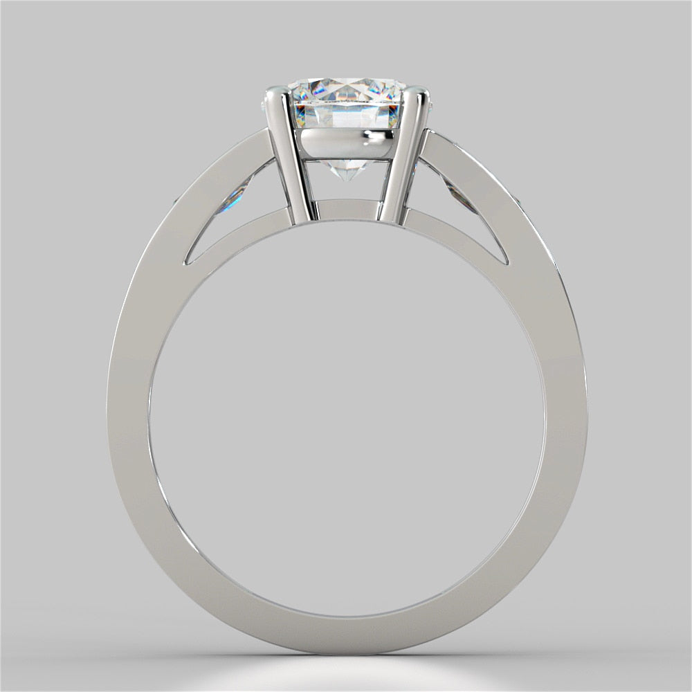 Round Cut Wedding Set With Baguettes Accents