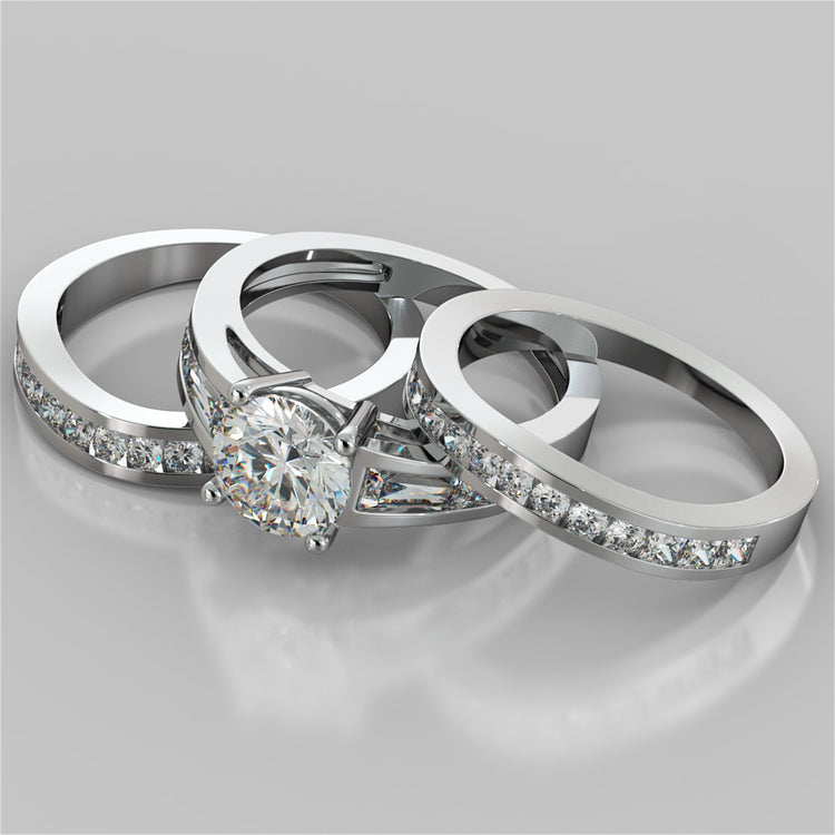 Round Cut Wedding Set With Baguettes Accents