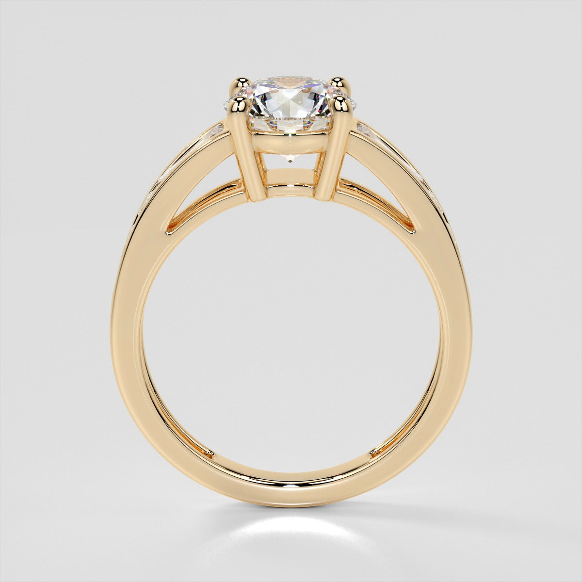 1.5CT Round Cut Lab Grown Diamond Cathedral Engagement Ring with Baguette Accents