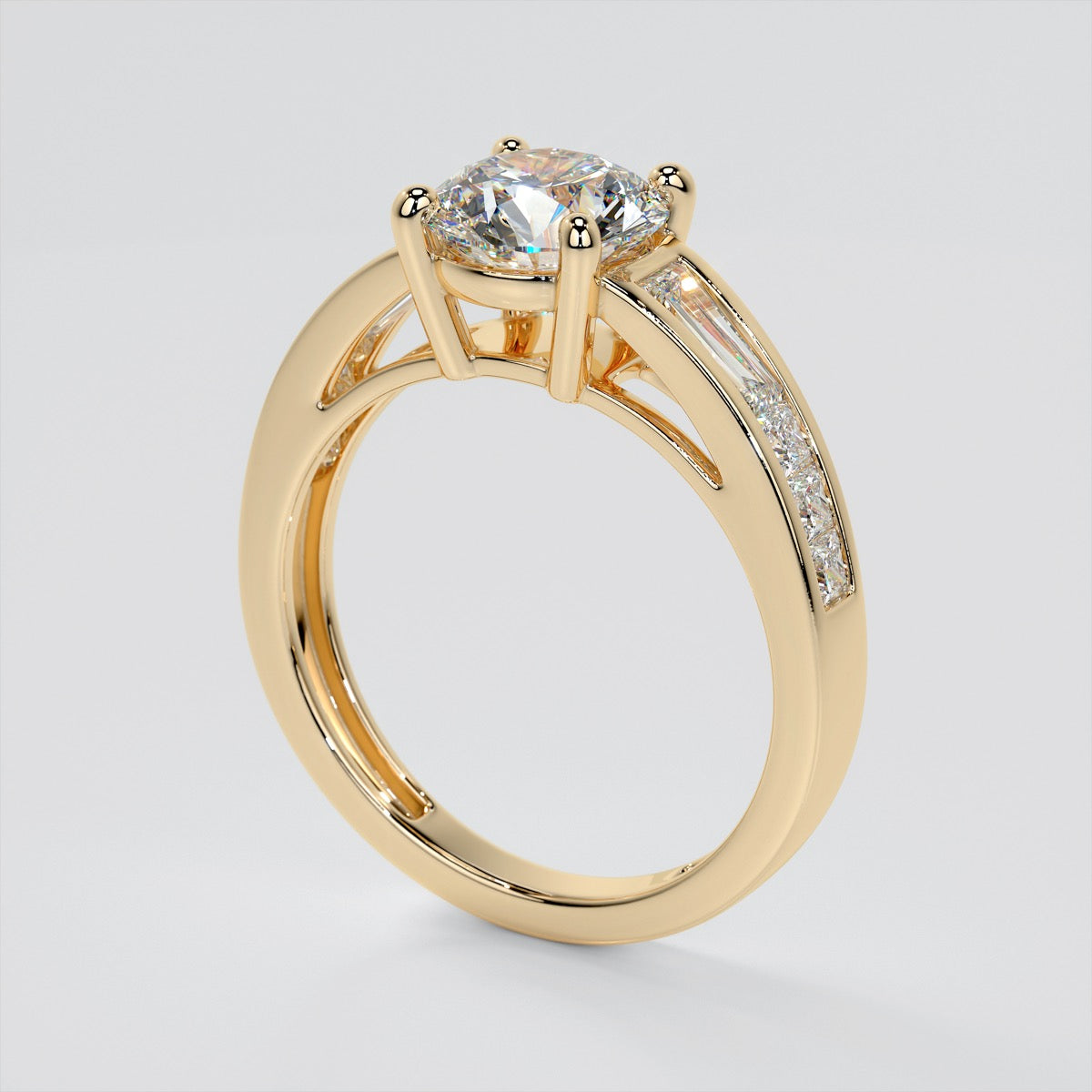 Round Cut Wedding Set With Baguettes Accents