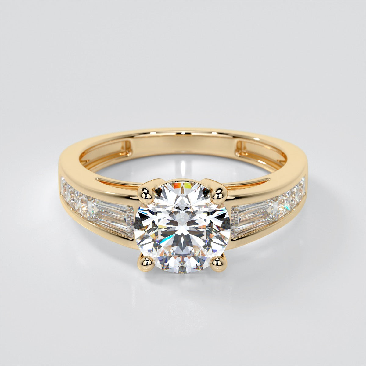 Round Cut Wedding Set With Baguettes Accents