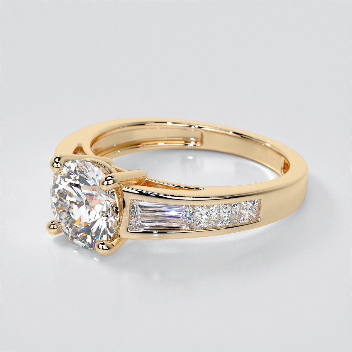 Round Cut Trio Wedding Set With Baguettes Accents