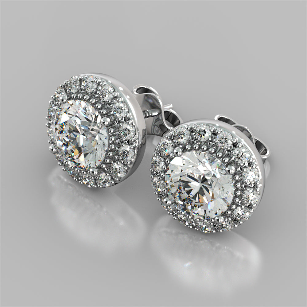 4.42CT Round Cut Beaded Halo Earrings