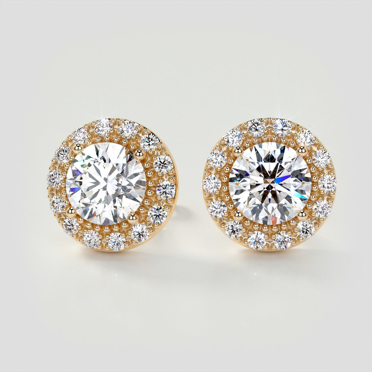 Round Cut Miligrain Tier Halo Earrings