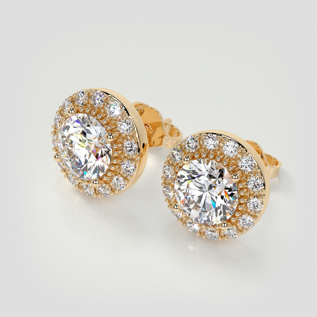 Round Cut Miligrain Tier Halo Earrings