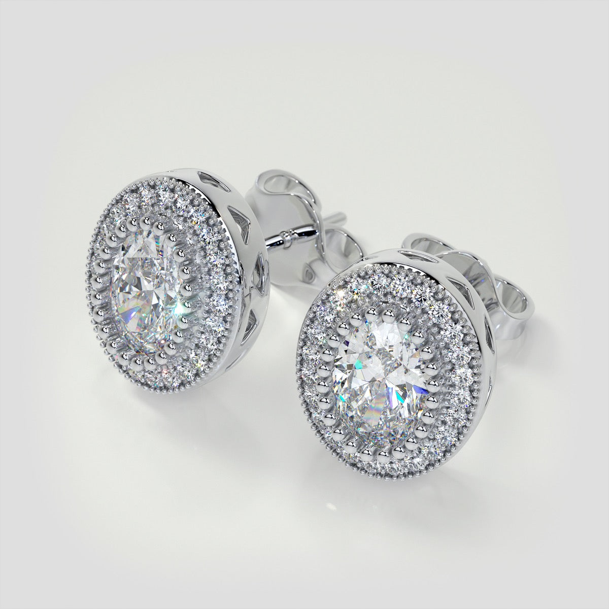 2.36CT Oval Cut Milgrain Halo Earrings