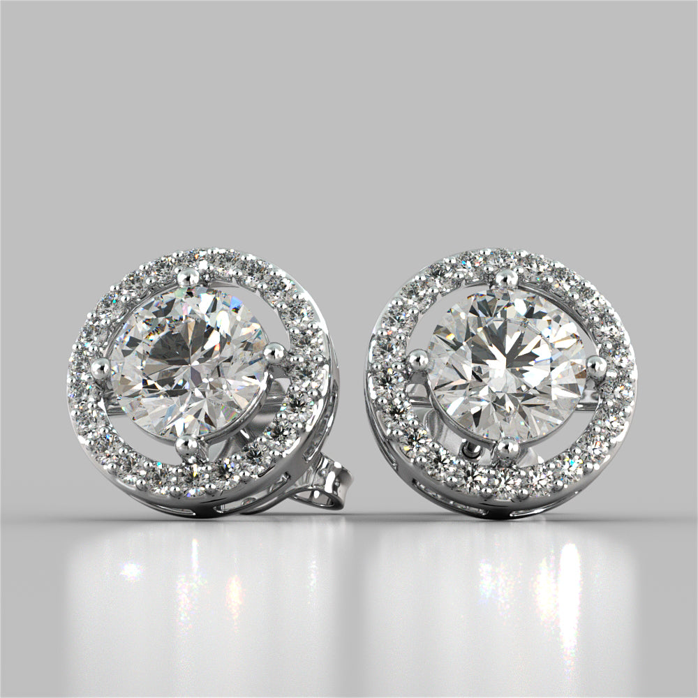 2.44CT Round Cut Halo Earrings Set In Sterling Silver