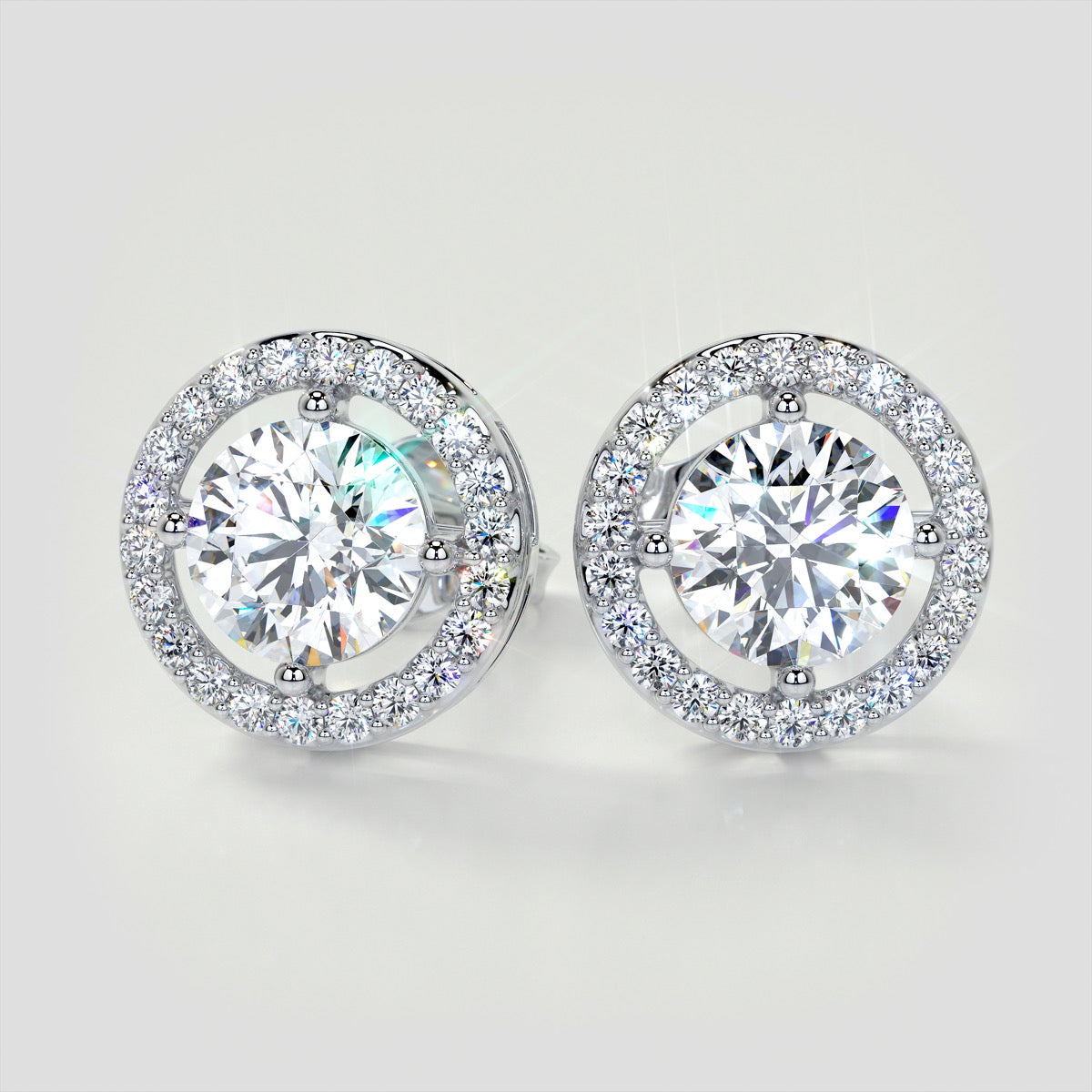 2.44CT Round Cut Halo Earrings Set In Sterling Silver
