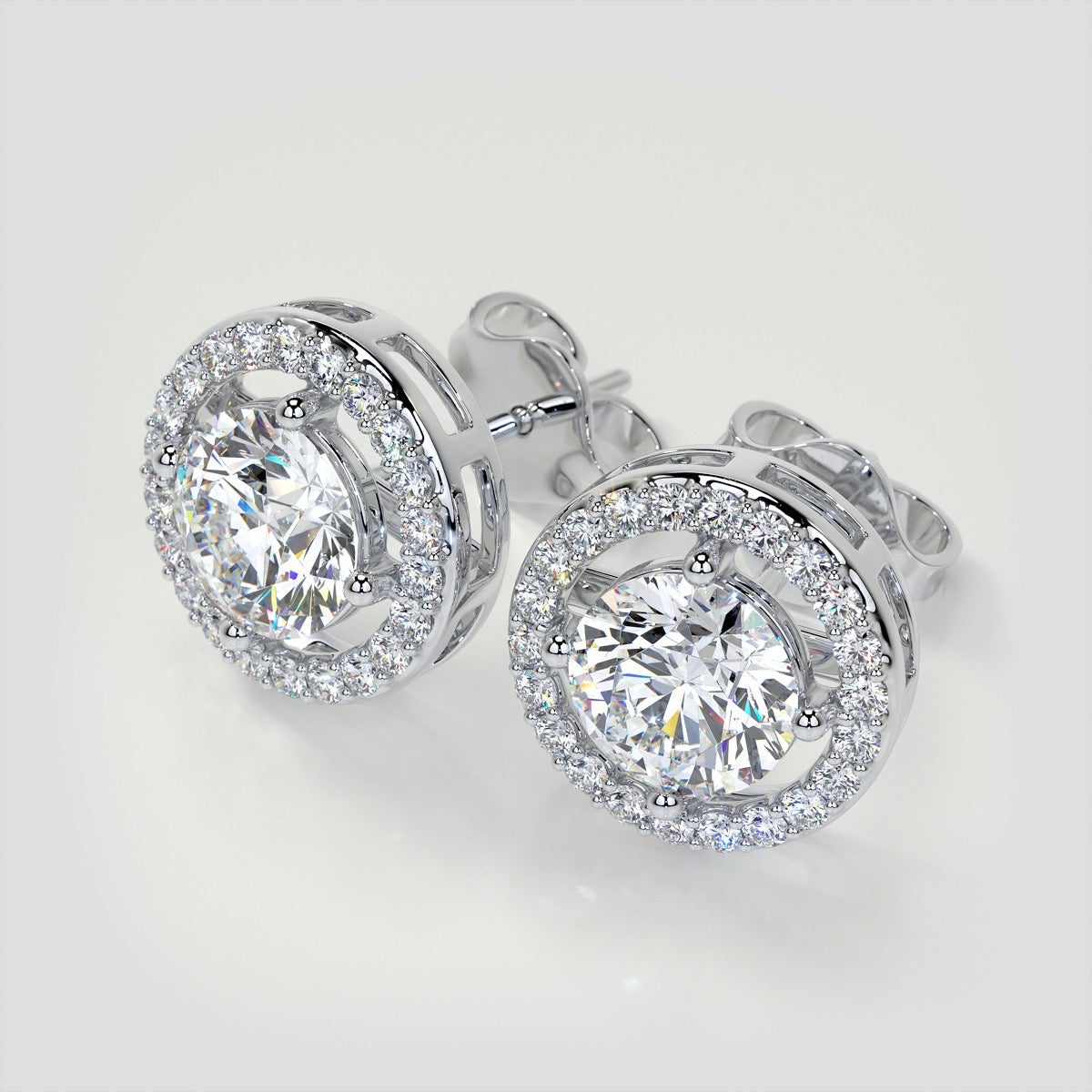 2.44CT Round Cut Halo Earrings Set In Sterling Silver