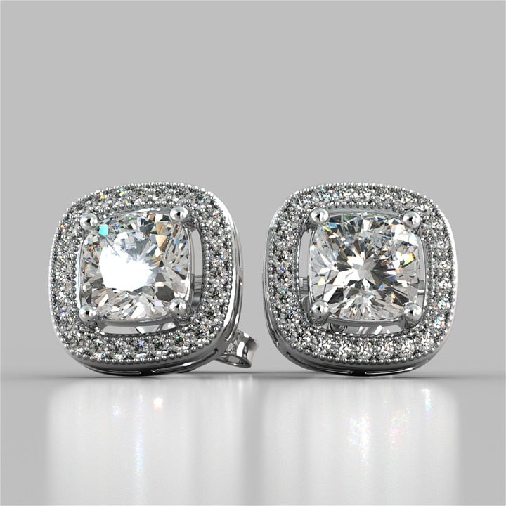 Round Cut Double Tier Halo Earrings