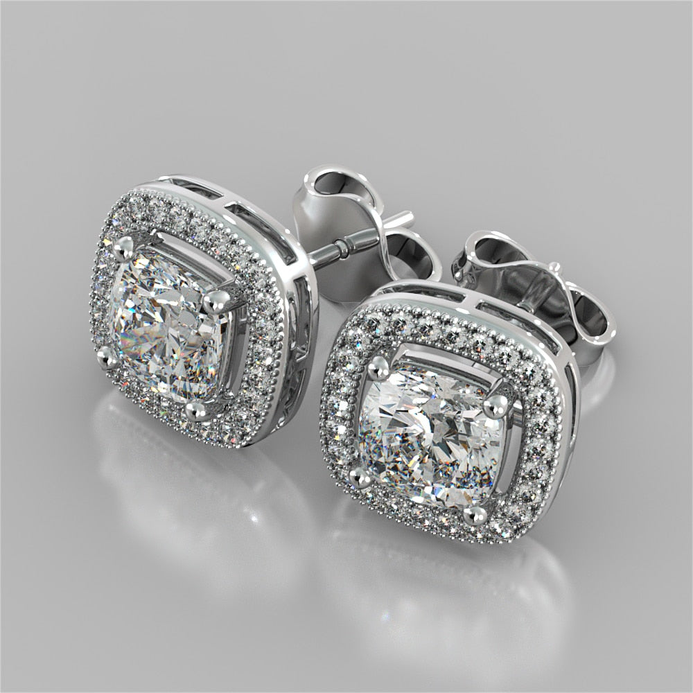 Round Cut Double Tier Halo Earrings