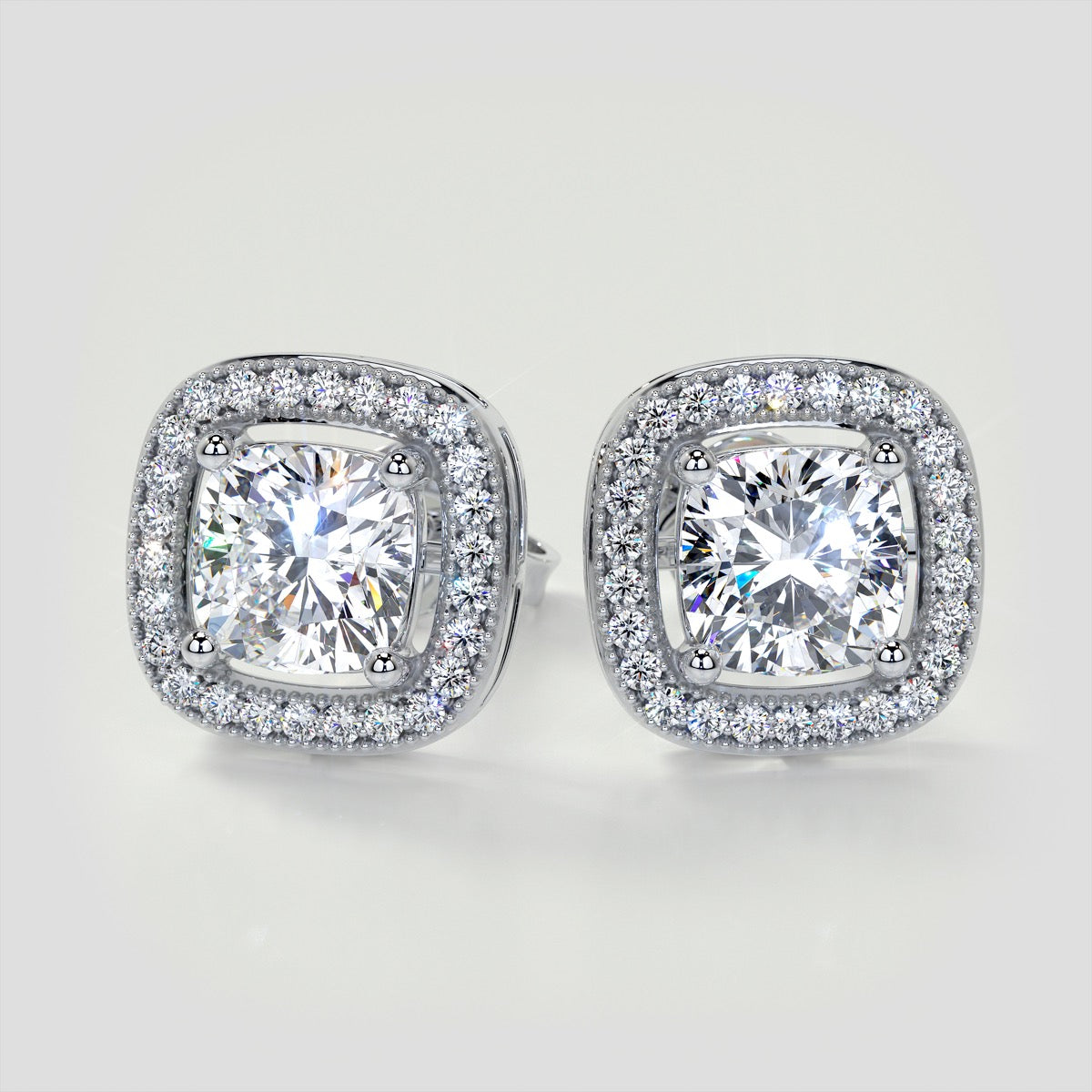 2.76CT Round Cut Beaded Halo Earrings Set In 925 Sterling Silver