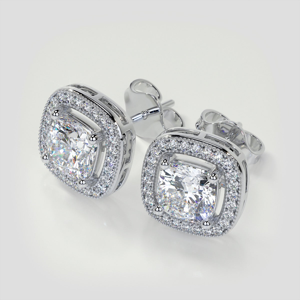 2.76CT Round Cut Beaded Halo Earrings Set In 925 Sterling Silver