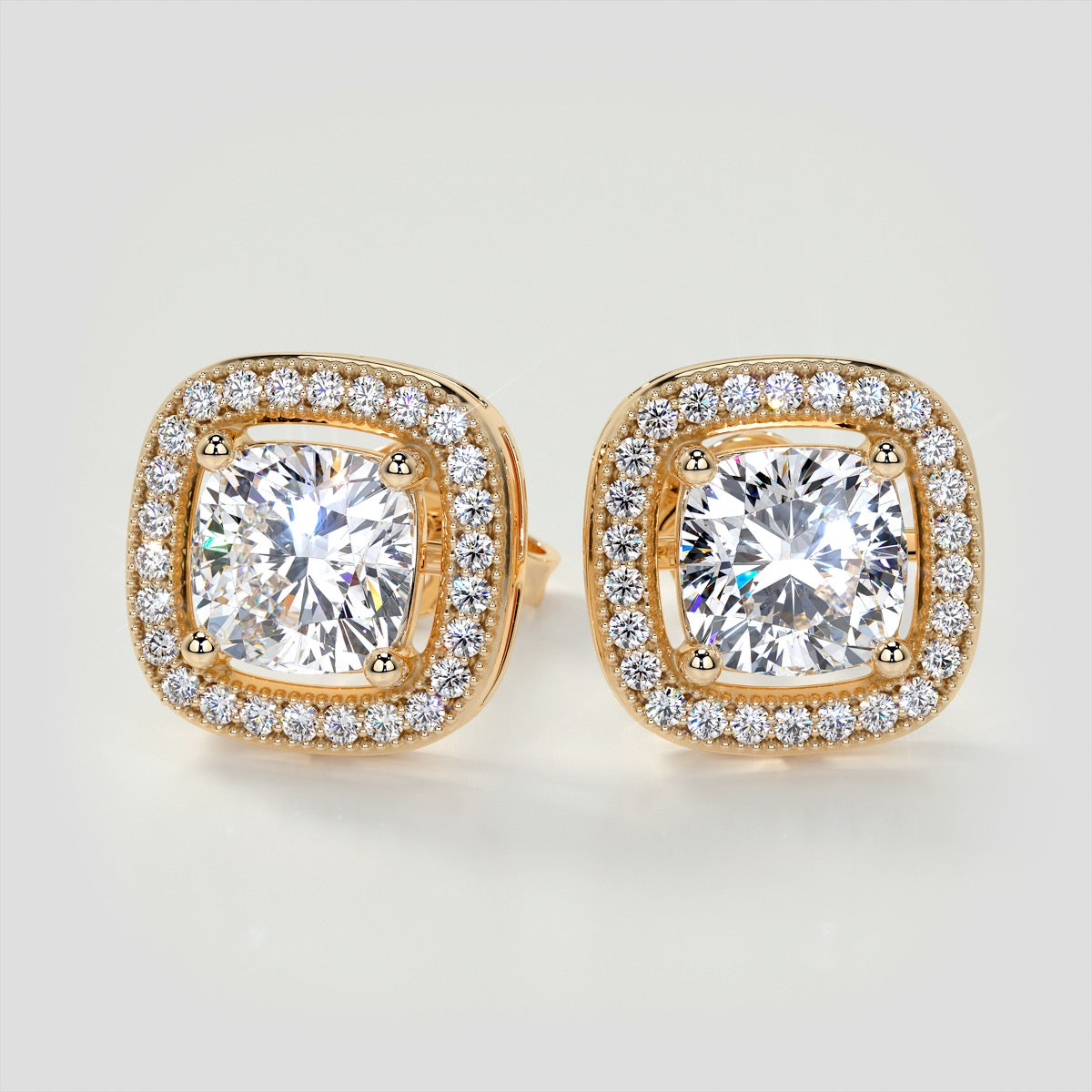 2.76CTW Cushion Cut Beaded Halo Earrings