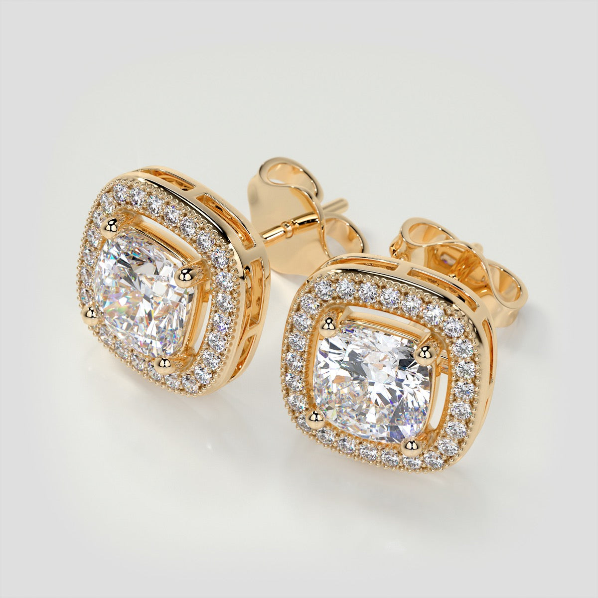 2.76CT Round Cut Beaded Halo Earrings Set In 925 Sterling Silver