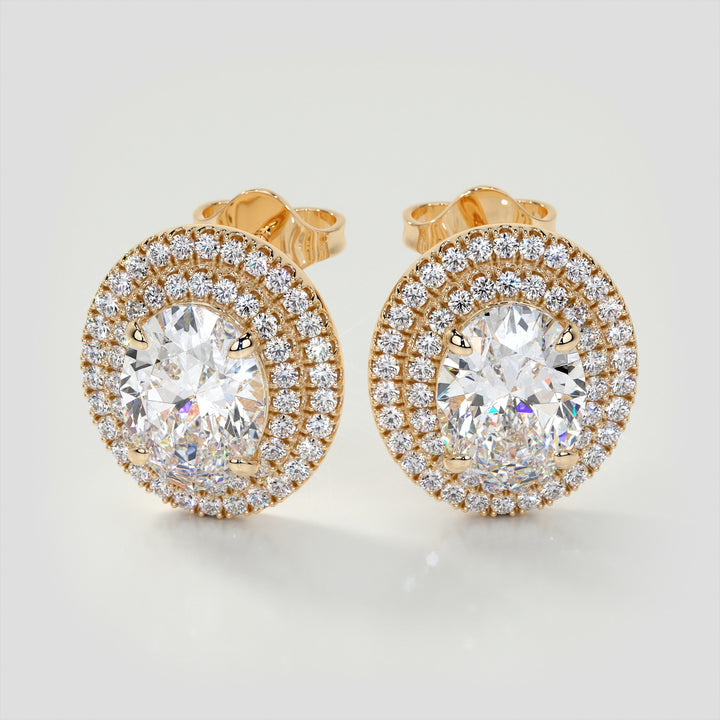 5.8CT Oval Cut Prong Set Double Tier Halo Earrings