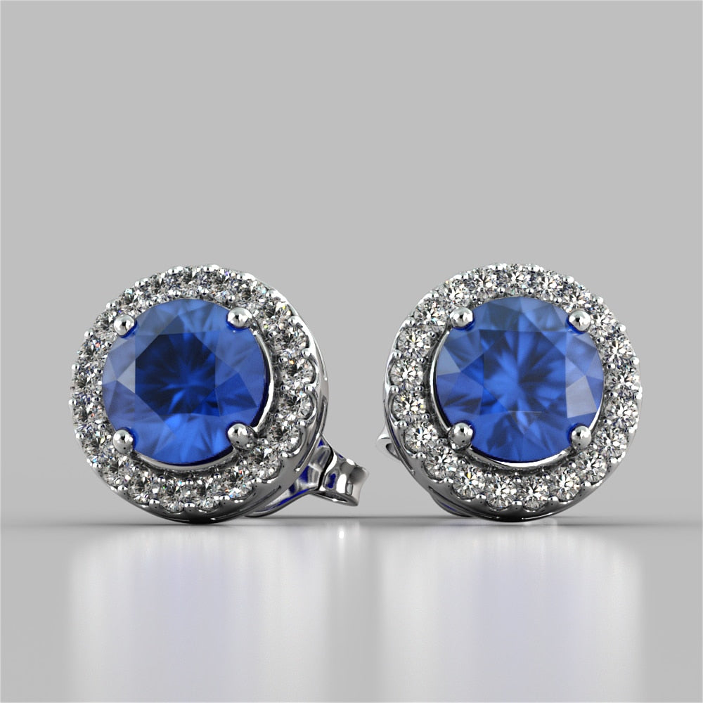 Round Cut Prong Set Tier Halo Earrings