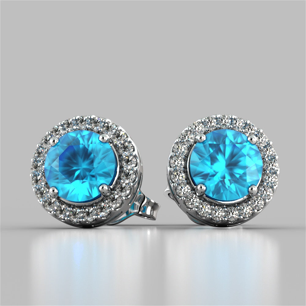 Round Cut Prong Set Tier Halo Earrings