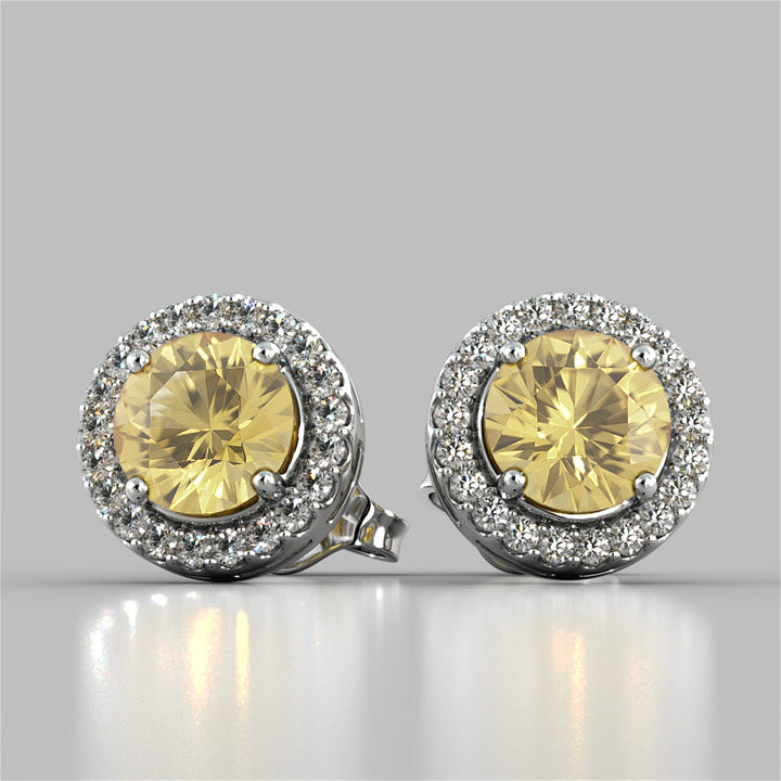 Round Cut Prong Set Tier Halo Earrings