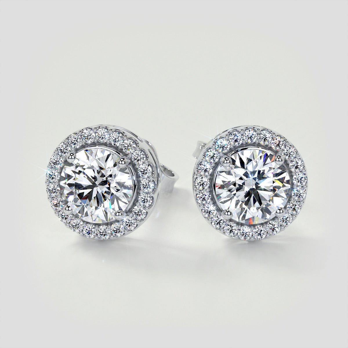 2.32CT Round Cut Prong Set Tier Halo Earrings Set in Sterling Silver