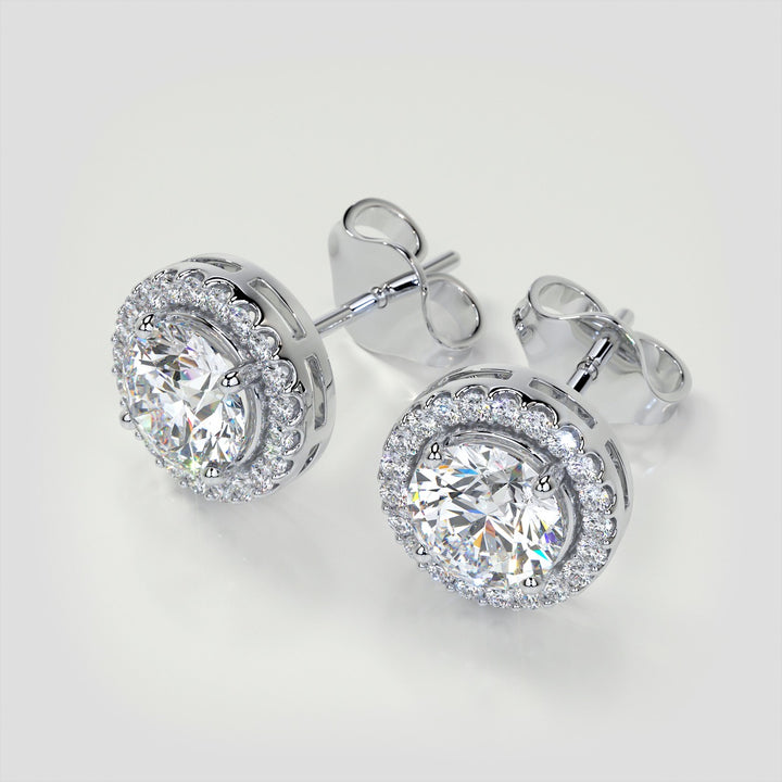 2.32CT Round Cut Prong Set Tier Halo Earrings