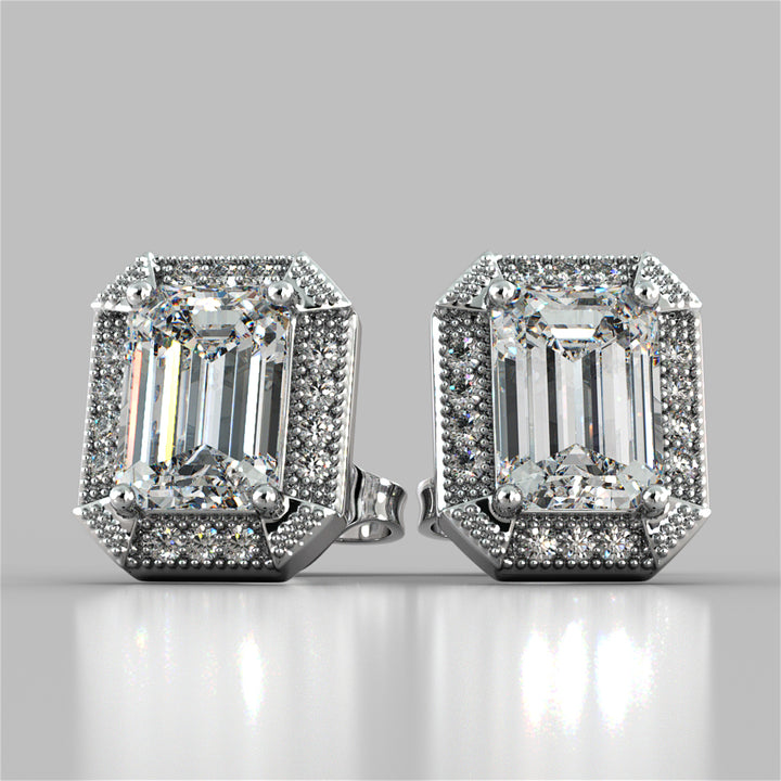 2.14CT Emerald Cut Halo Earrings