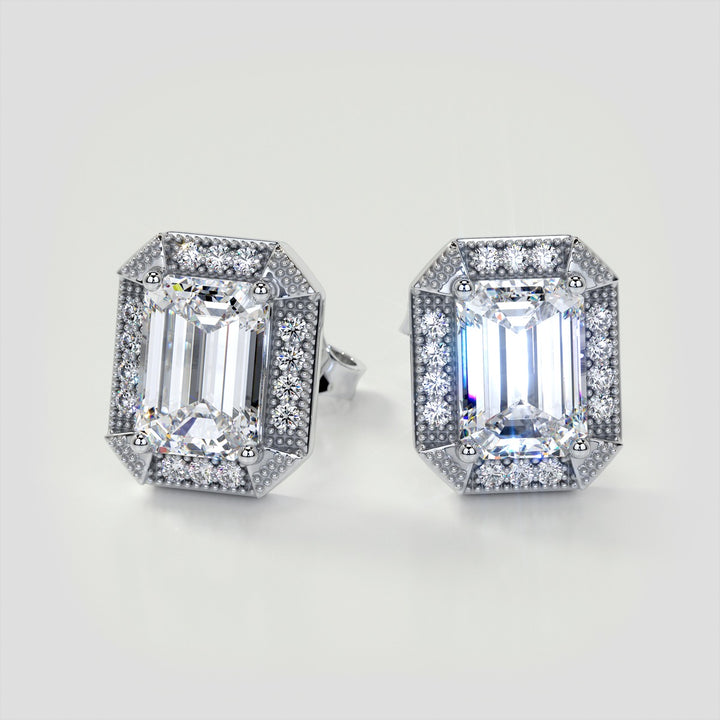 2.14CT Emerald Cut Halo Earrings
