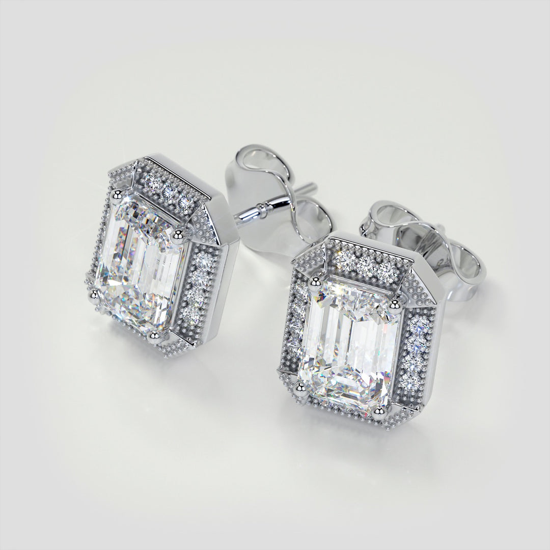 2.14CT Emerald Cut Halo Earrings