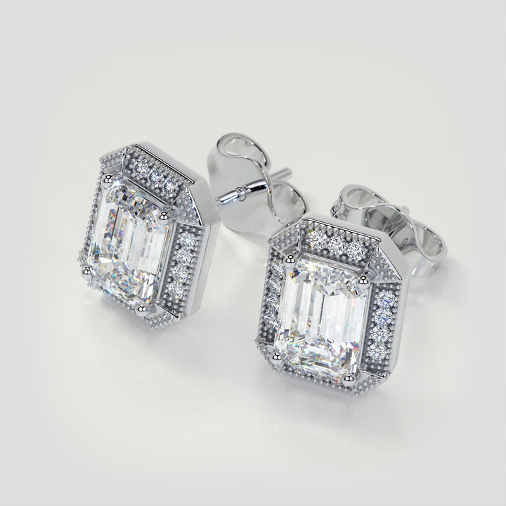 2.14CT Emerald Cut Halo Earrings