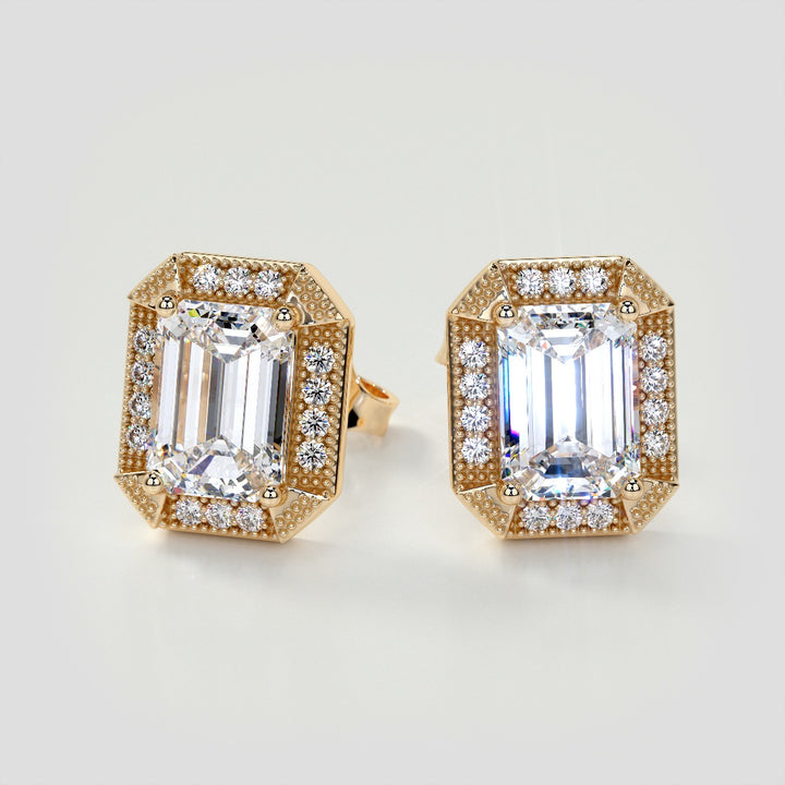 2.14CT Emerald Cut Halo Earrings