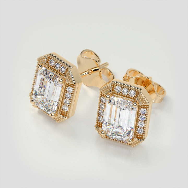 2.14CT Emerald Cut Halo Earrings