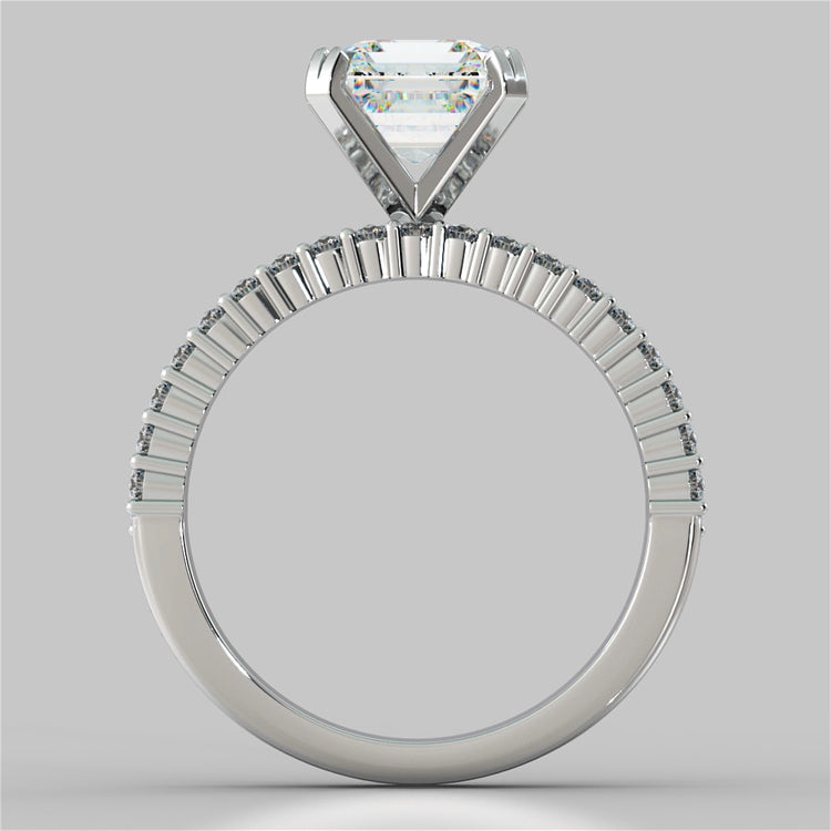 Lab Grown Diamond Three-Row Pavé-Style Asscher Cut Engagement Ring