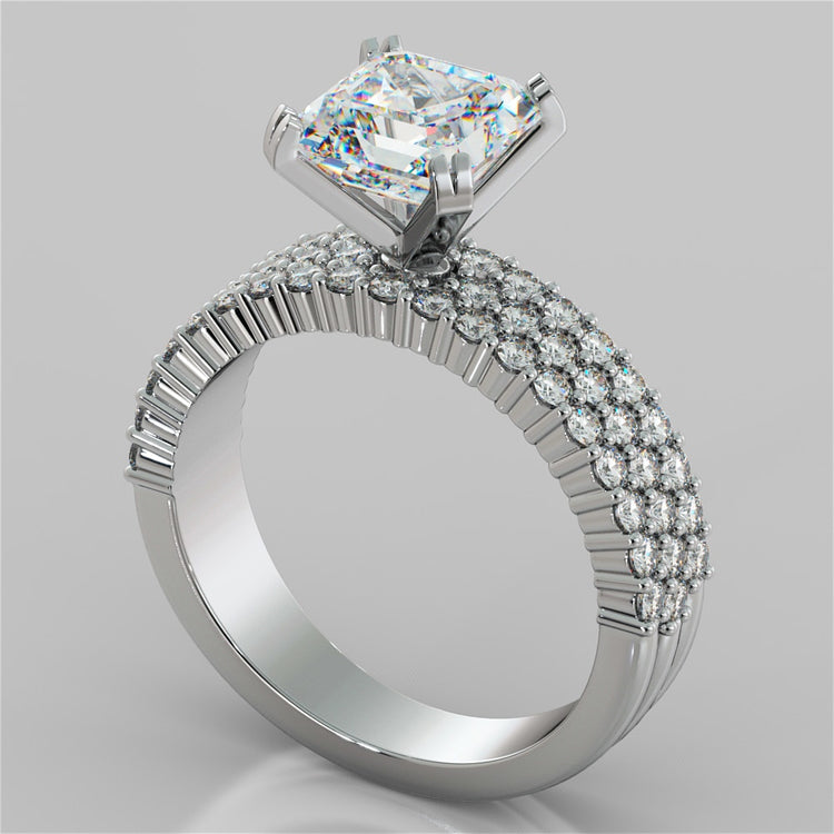 Three-Row Pavé-Style Asscher Cut Engagement Ring